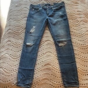 AG Adriano Goldschmied Dark Blue Distressed Skinny Jeans “The Legging Ankle”